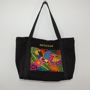 Indios By Siamarmola Black Handmade Mola Vibrant Patchwork Art Costa Rica Tote